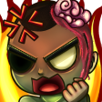 Emote de un zombie enojado con fuego atrás de el