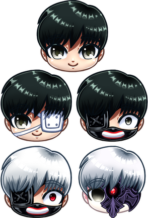 Emblemas para la plataforma de Streaming Twitch del personaje Ken Kaneki de la serie de Tokyo Ghoul de sus evoluciones o facetas de transformacion