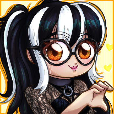 Match icon 1 de Lidersita un match icon de lidersita una vtuber streamer de la plataforma de twitch con el cabello negro y mechones blancos formando la mitad del corazon con las manos