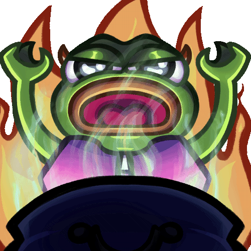 Peppo la rana Invocando Emote de peppo la rana mostrando una expresion invocacion con fuego en la espalda
