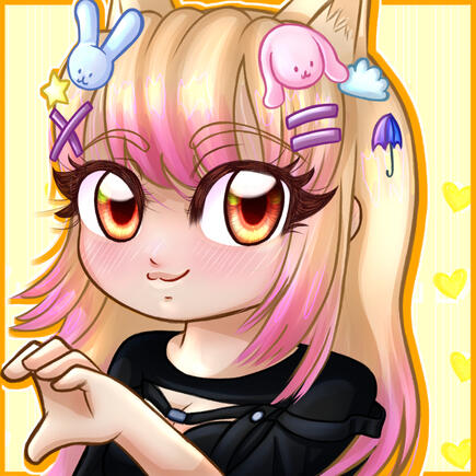 un match icon de Rivecross un vtuber streamer de la plataforma de twitch con el cabello rubio y orejas de zorro formando la mitad del corazon con las manos