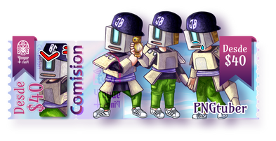 Portada comision ilustracion pngtuber chibi para plataforma de streaming twitch kick diseño boleto de concierto